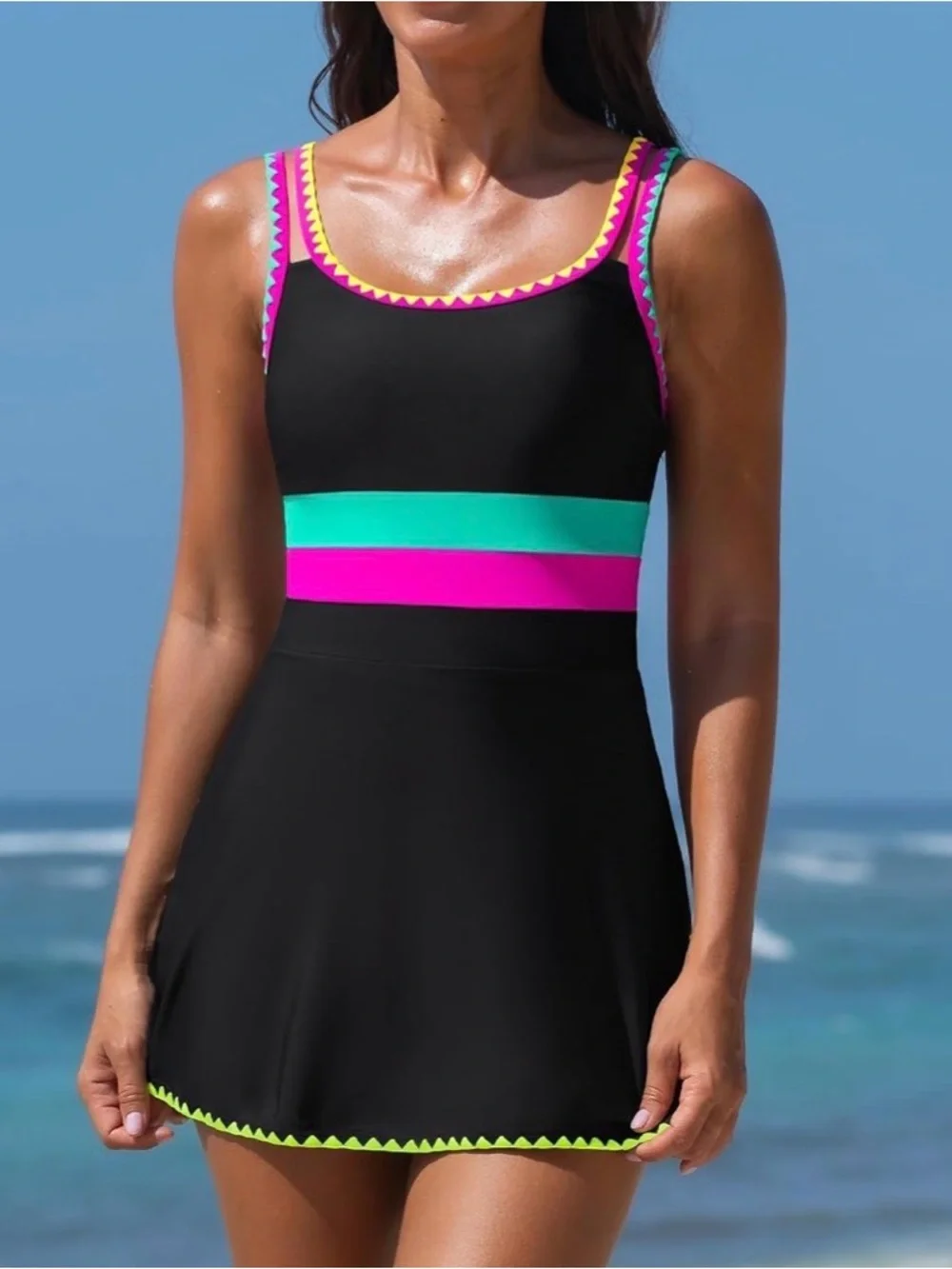 popvil Women One Piece Swimsuit 2026 Tummy Control Bathing Suit Neon Modest Swim